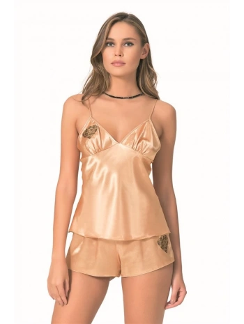 Morliva Gold Saten Babydoll Şort Takımı