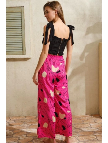 Morliva  Kalın Askılı Viskon Çiçek Desenli Sırt Aksesuarlı Yazlık Dantel Detaylı Pijama Altı