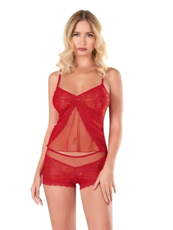 Morliva Kırmızı Jakarlı Babydoll Şort Takımı