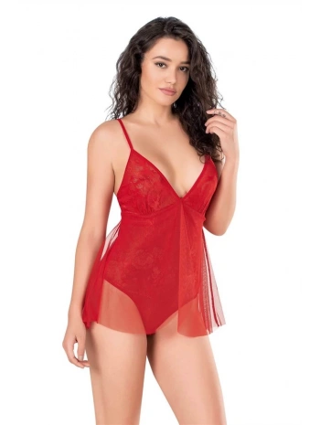Morliva Kırmızı Jakarlı Bodysuit Gecelik