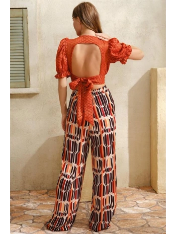 Morliva   Kısa Yarım Kol V Yaka Geometrik Yazlık Kurdela Şerit Detaylı Pijama Takımı