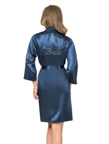 Morliva Lacivert Kısa Saten Bride Sabahlık