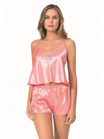 Morliva Mercan Saten Babydoll Şort Takımı