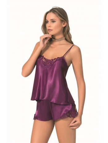 Morliva  Mor Saten Babydoll Şort Takımı