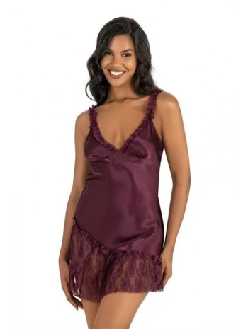 Morliva Mürdüm Kısa Saten Gecelik 8238