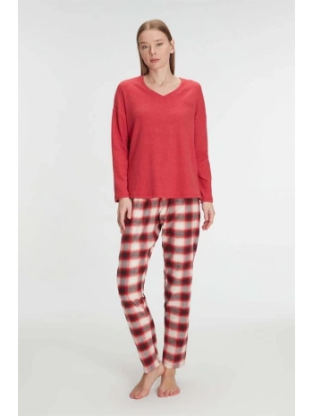 Morliva  Pamuklu Kışlık Kare Desenli Uzun Kol Pijama Takımı