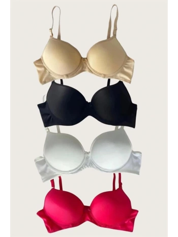 Morliva  Siyah-Beyaz-Kırmızı-Ten 4lü İçi Boş Micro Balenli Günlük Tek Desteksiz Sütyen