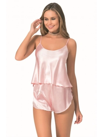 Morliva Somon Saten Babydoll Şort Takımı