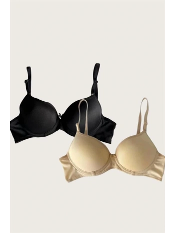 Morliva  Ten-Siyah 2li Mikro Kumaş İçi Boş Balenli Günlük Desteksiz Sütyen