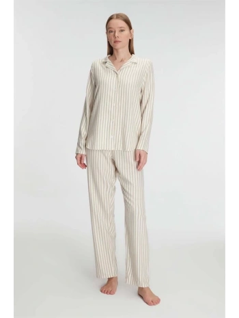 Morliva   Uzun Kol Çizgili Gömlek ve Pantolon Takım Pijama Takımı