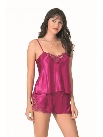 Morliva  Vişne Saten Babydoll Şort Takımı