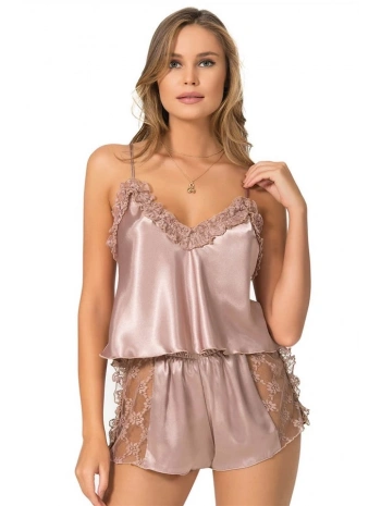 Morliva Vizon Saten Babydoll Şort Takımı