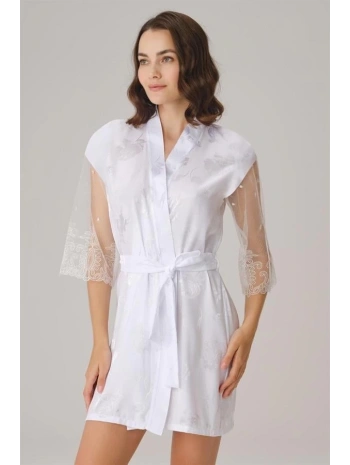 Çeyizlik Uzun Kol V Yaka Kadın Saten Düz Yazlık Mini Dantel Detaylı Sabahlık