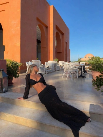 DANTEL UZUN ETEK & BRALET SET SİYAH