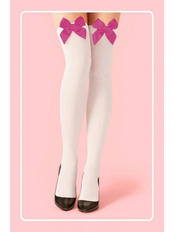 Fuşya Fiyonklu Beyaz Jartiyer Çorabı TM1379