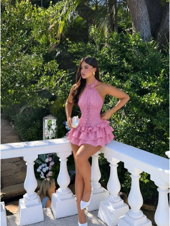 HERA VOLANLI ELBİSE PEMBE