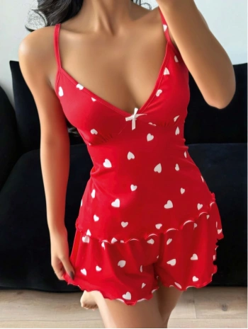 Kadın Kalp Desenli Şortlu Pijama Takım 5178