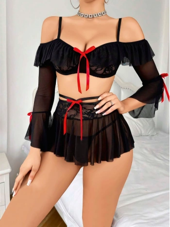 Kadın Siyah Etek Bustiyer Sexy Gecelik Takım 2157