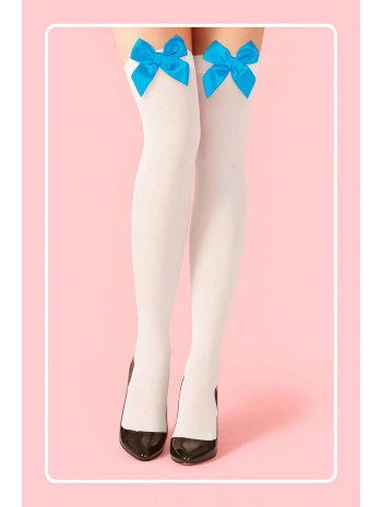 Mavi Fiyonklu Beyaz Jartiyer Çorabı TM1381