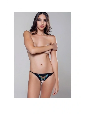 MOONLİGHT 9198 BASKILI AĞI AÇIK FANTEZİ STRİNG SİYAH