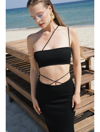 Morliva Askı Detay Straplez Dokulu Crop
