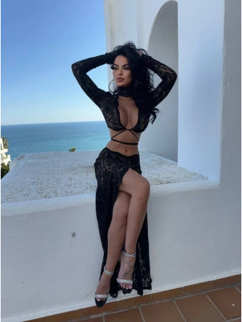 Morliva Düğmeli Seyyar Yakalı Astarlı Yırtmaçlı Maxi Boy Elbise