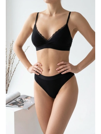 Morliva Kadın Siyah Fitilli Dantelli Bralet Takımı