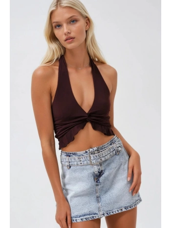 Morliva Kemer Detay Denim Mini Etek