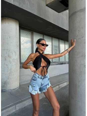 Morliva lazer kesim denim şort 2931