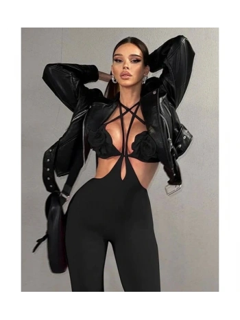 Morliva Siyah Dekolte Tulum