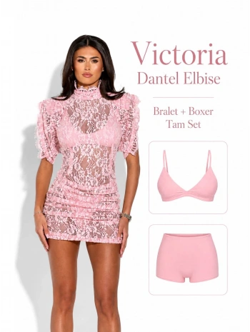 Morliva Victoria Dantel Elbise Pembe