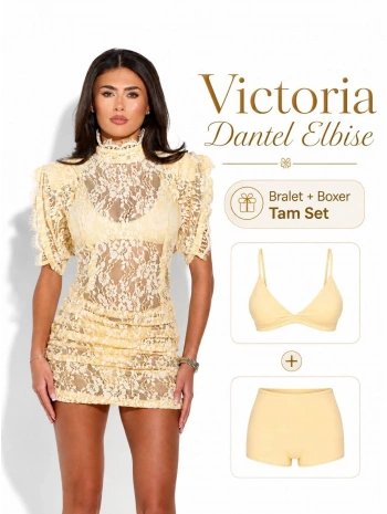 Morliva Victoria Dantel Elbise Sarı