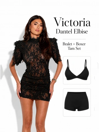 Morliva Victoria Dantel Elbise Siyah