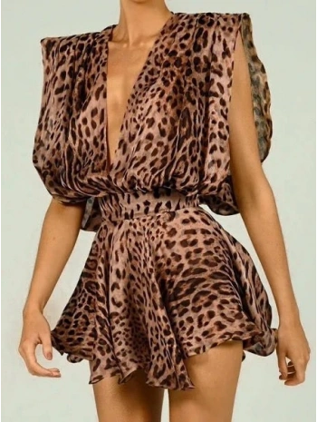 PLUNGE LEOPAR ELBİSE LEOPAR