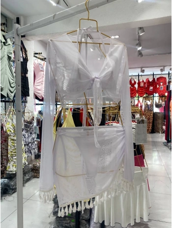 Morliva Tül Pareolu Bikini Takım Beyaz