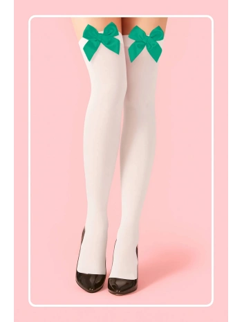 Yeşil Fiyonklu Beyaz Jartiyer Çorabı TM1380