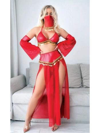 Kırmızı Peçeli Seksi Dansöz Kostümü