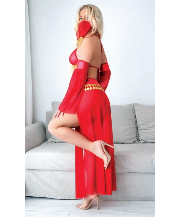 Kırmızı Peçeli Seksi Dansöz Kostümü