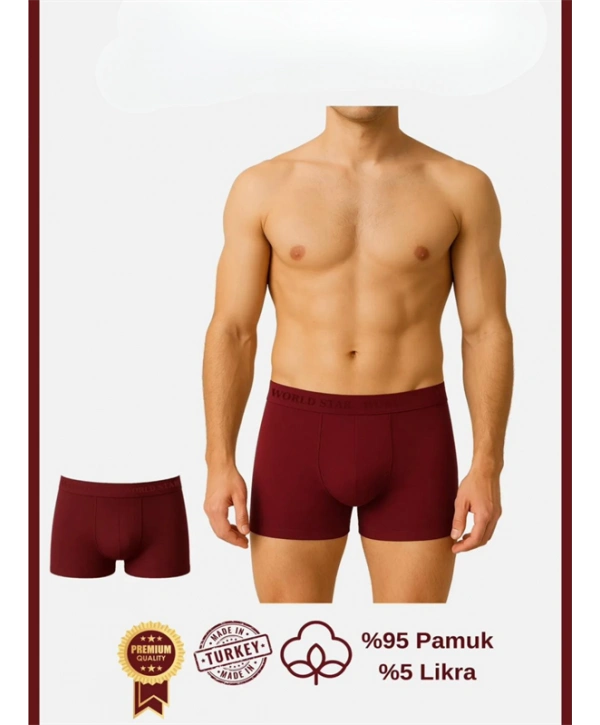Morliva Pamuklu Düz Bordo Renk Erkek Boxer