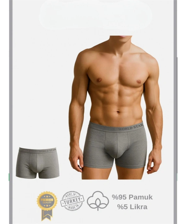 Morliva  Pamuklu Düz Gri Renk Erkek Boxer