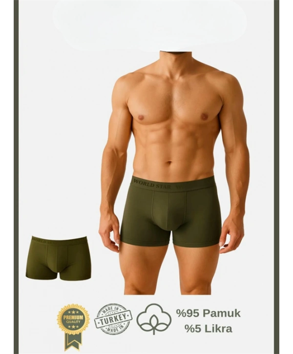 Morliva  Pamuklu Düz Haki Renk Erkek Boxer