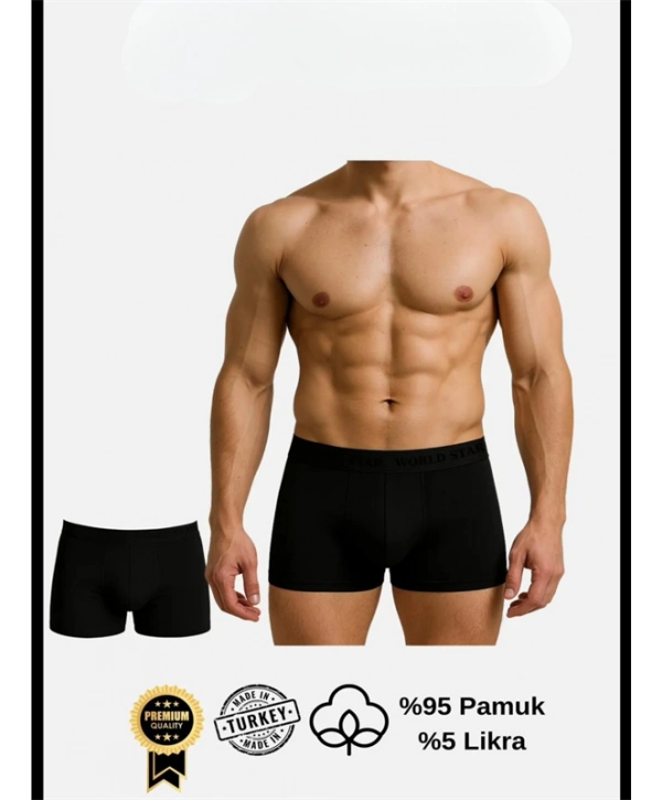 Morliva  Pamuklu Düz Siyah Renk Erkek Boxer