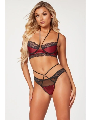 Bordo Dantel İşlemeli Fantezi Sütyen Külot Takımı