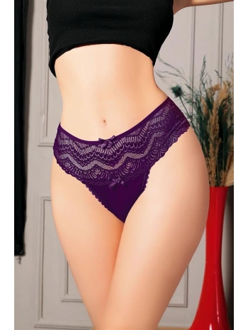 Morliva  Büyük Beden Bel Kısmı Dantelli Fantezi Mor Tanga String
