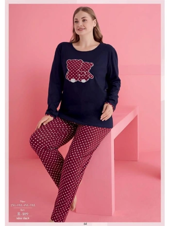 Morliva Büyük Beden Pamuklu Ayıcık Desenli Pijama Takımı