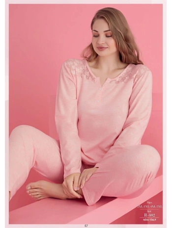 Morliva  Büyük Beden Pamuklu Dantel İşlemeli Pijama Takımı