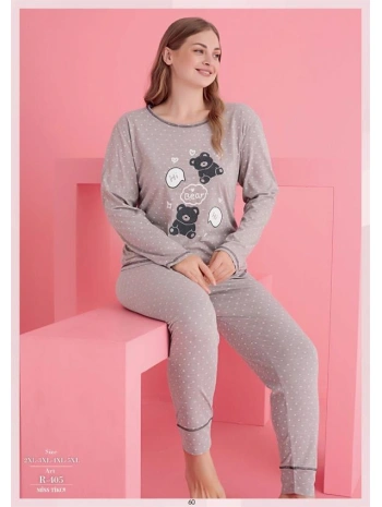 Morliva Büyük Beden Pamuklu Hi Bear Ayıcık Desenli Pijama Takımı