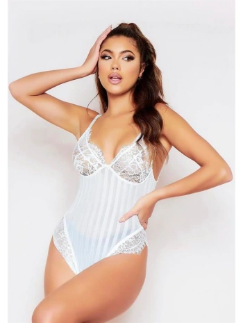 Morliva Çizgili Beyaz Dantel Body