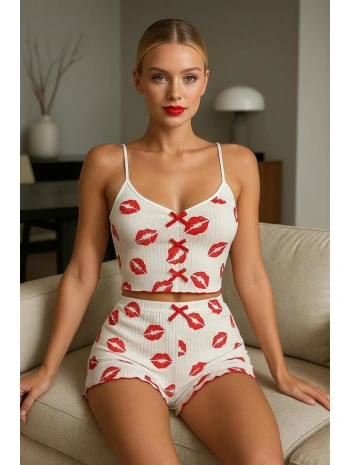 Morliva  Dudak Desenli Şortlu Pijama Takımı