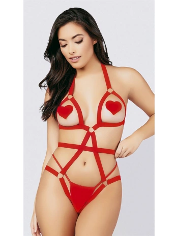 Morliva  Göğüs Bölgesi Açık Fantezi Kırmızı Harness